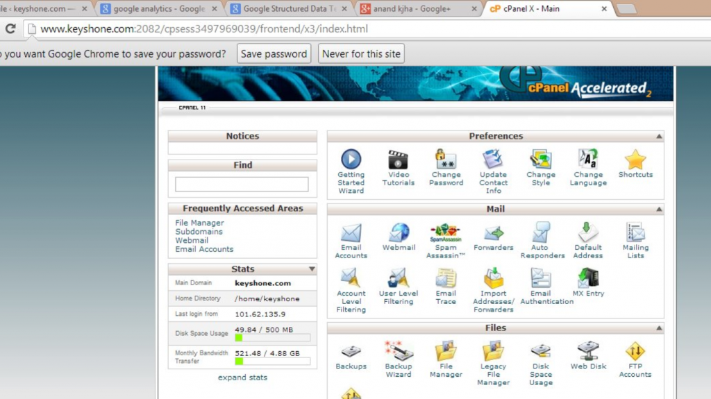 cpanel dashboard