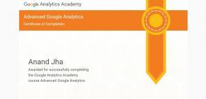 Google analytics Advanced Course 2017 Certification achieved by Anand Kumar Jha, Best SEO Expert in India